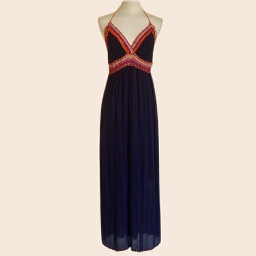 Indigo Rein Navy Blue Boho Maxi Summer Dress Size Medium